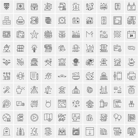 100 Universal Black Line Icons on White Background 13495240 Vector Art ...