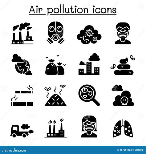 Air Pollution Icon Set In Thin Line Style Stock Vector Illustration