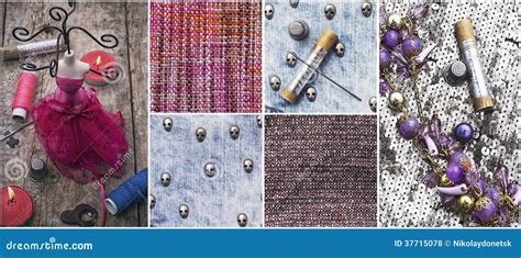 Herramientas Y Tela De Materia Textil De Costura De Las Muestras Foto