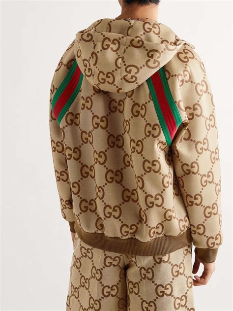 Gucci Webbing Trimmed Logo Print Stretch Jersey Hooded Jacket For Men