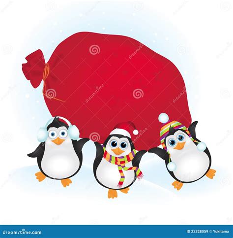 Cute Penguins with a Bag of Gifts Stock Vector - Illustration of merry