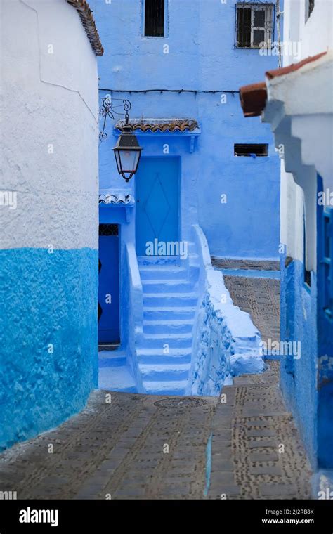 street  blue chefchaouen city morocco stock photo alamy