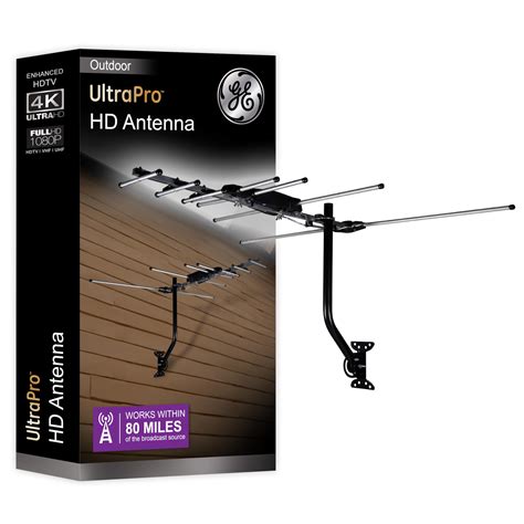 GE Outdoor TV Antenna Supports 4K 1080P VHF UHF Yagi Style Design