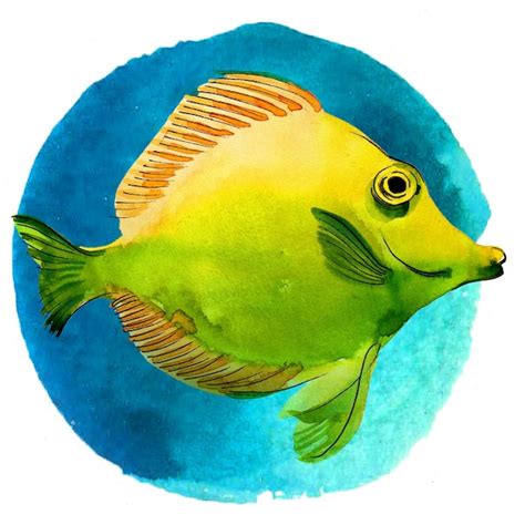 Premium Photo Reef Fish On Blue Background Handdrawn Watercolor Painting