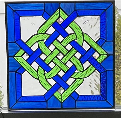 Stained Glass Handmade Celtic Knot Blue And Green Etsy