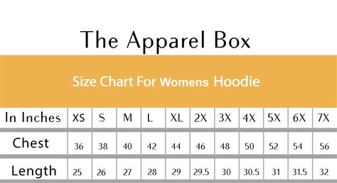 Womens Hoodie Size Chart The Apparel Box