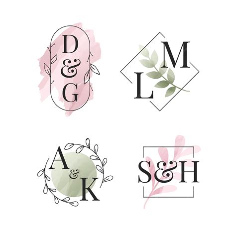 Free Vector | Floral wedding logo set template