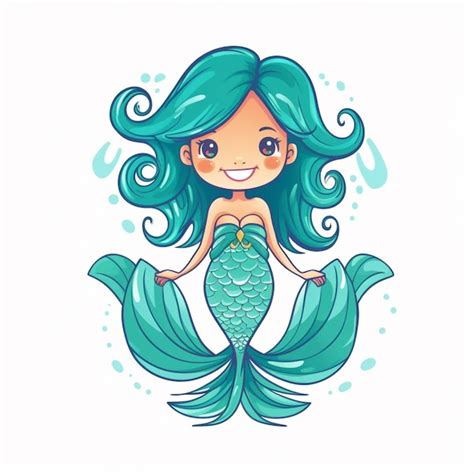 Premium Photo Cartoon Mermaid With Blue Hair And Green Tail Sitting