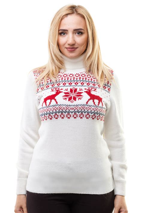 Свитер женский с оленями белый сезон 2022 - Магазин вязаной одежды ...