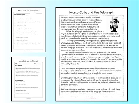 Morse Code And The Telegraph Reading Comprehension Passage Printable