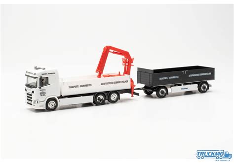 Herpa Gebr Der Melmer Scania Cr Nd Flatbed Truck Trailer Loading