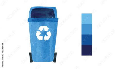 Blue Recycling Bin With Recycle Symbol Blue Color Palette Watercolor