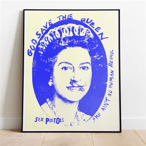 God Save The Queen Sex Pistols Blue Version Repro Poster Print 30x24 Ebay