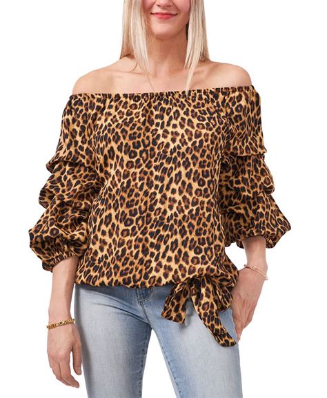 Vince Camuto Leopard Print Off The Shoulder Tie Front Balloon Sleeve