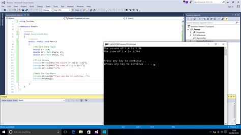 Screenshot Of Using Math Functions Mathpow In C Code Visual Studio