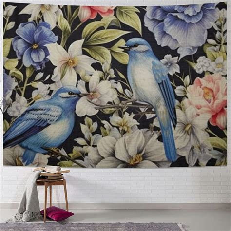 Autua Flower Bird Pattern Tapestry Wall Hanging Unique Style Graphic