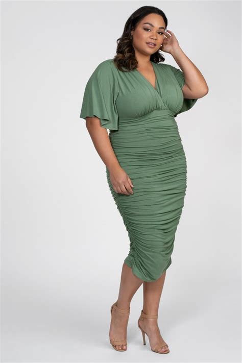 Pre Order Our New Plus Size Rumor Ruched Dress In Sage The Perfect Cocktail Dress For Sp