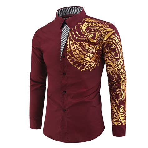 Bronzing Flower Shirt Slim Lapel Men S Long Sleeved Shirt New Walmart