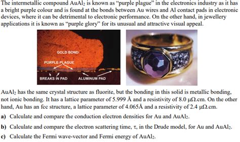 The intermetallic compound AuAl, is known as “purple | Chegg.com