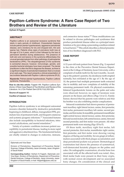 PDF PapillonLefèvre Syndrome A Rare Case Report of Two Brothers and