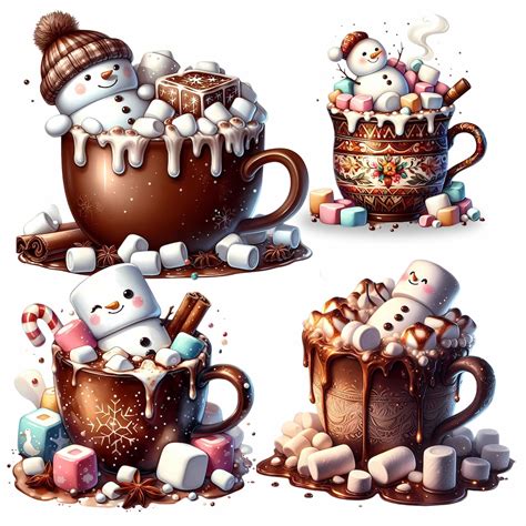 Cute Marshmallow Melting Snowman Overflowing Hot Cocoa Cozy Winter