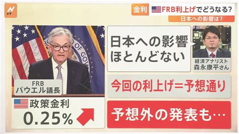 米frbが025％利上げ 専門家「日本経済への影響はほとんどない」一方で“マーケット予想外”の発表で先行き不透明に【nスタ】 Tbs