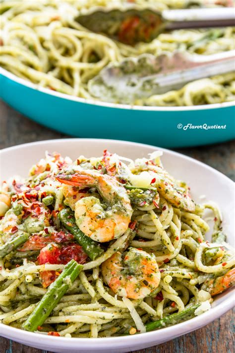 Pesto Shrimp Spaghetti Video Recipe Flavor Quotient