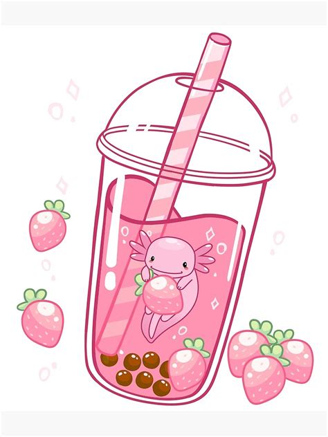 Liebe Axolotl Bubble Tea Kawaii Anime Axolotl Poster Von Olddesigner