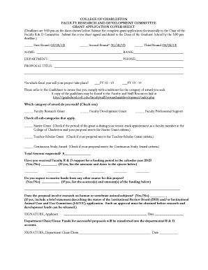 Fillable Online Gradschool Cofc Grant Application Cover Sheet The