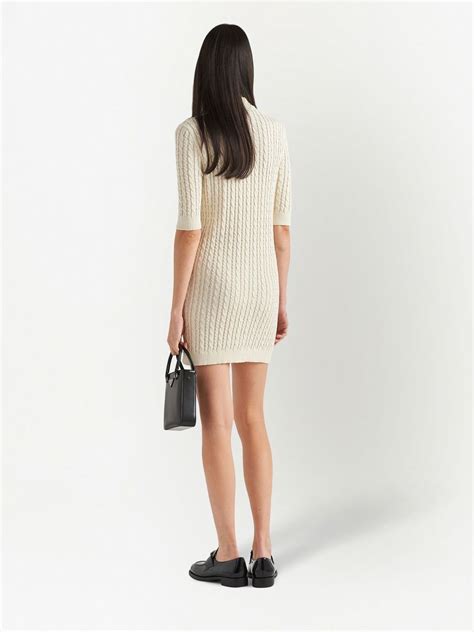 Prada Cable Knit Cotton Mini Dress Neutrals Farfetch Uk