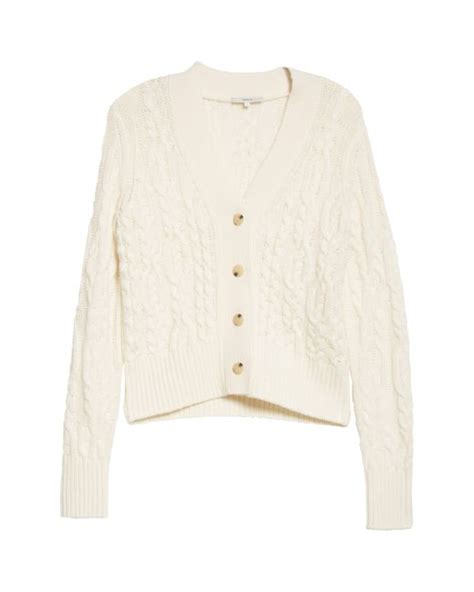 Vince Triple Braid Cable Wool And Cashmere Cardigan In White Lyst