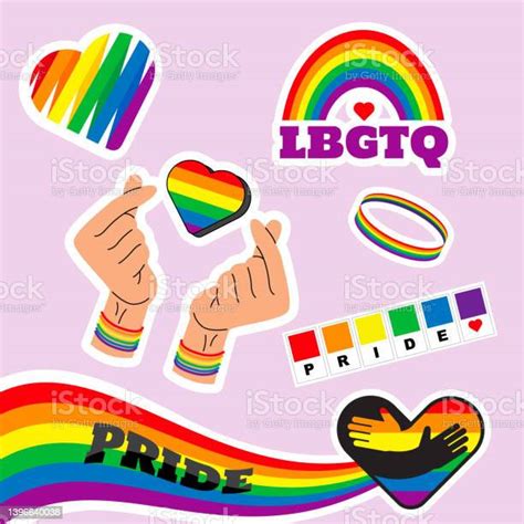 Pride Lgbtq Sticker Set Symbols Set In Rainbow Colors Pride Flag Heart