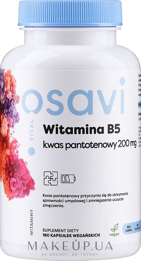 Капсулы "Витамин B5 + Пантотеновая кислота 200mg" - Osavi Vitamin B5 ...