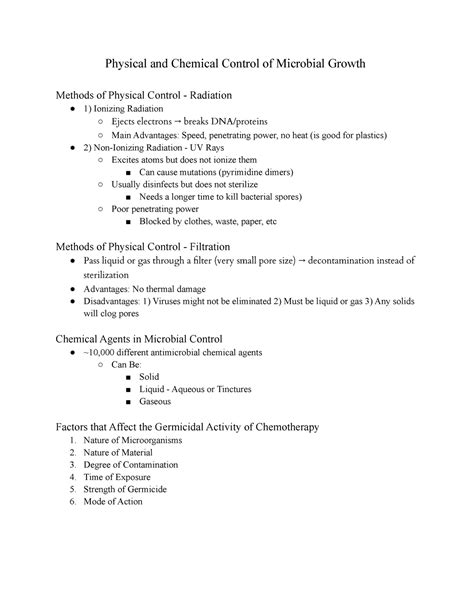 Physical And Chemical Control Of Microbial Growth Studocu