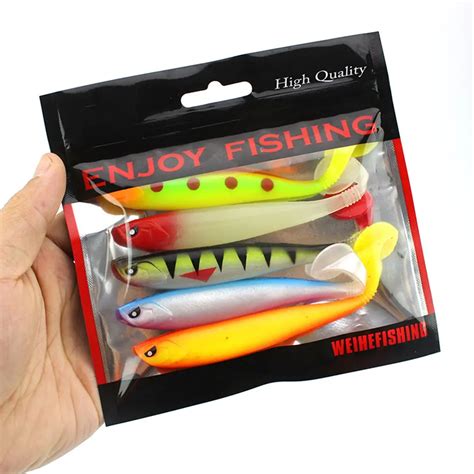 Pcs Artificial Soft Fishing Lures Baits T Tail D Eyes Groove Vivid