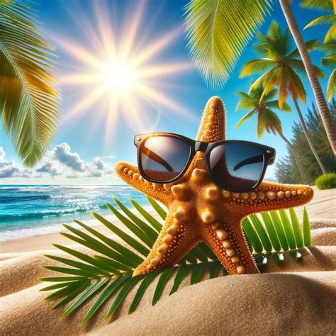 Premium Photo A Starfish With Sunglasses And Sunglasses On A Beach On A Hot Peacful Day