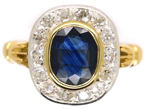 Edwardian Ct Gold Platinum Sapphire Diamond Cluster Ring K