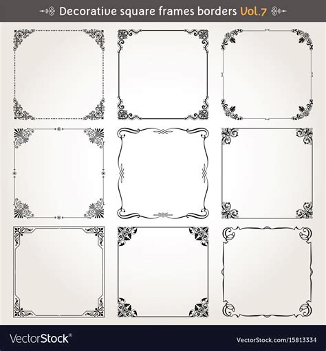 Decorative Square Frames And Borders Set 7 Vector Image