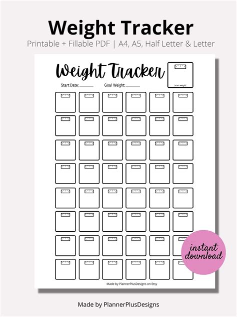 Weight Loss Tracker Journal Printable Weight Loss Chart Weight Loss