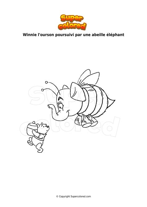 Coloriage Winnie l ourson poursuivi par une abeille éléphant