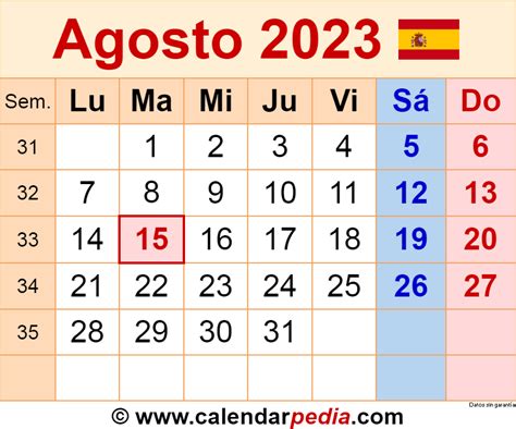 Calendario Agosto 2023 Themeloader