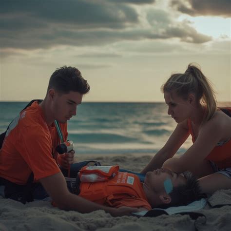 Premium Photo Lifeguards In Action On Beach During Sunset