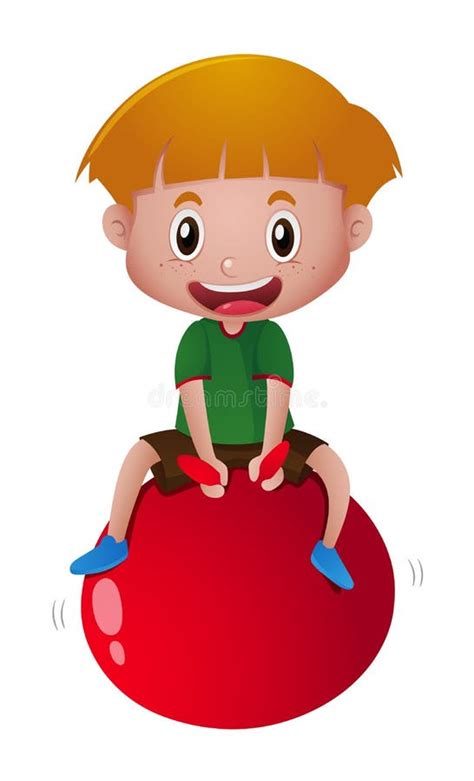 Happy Boy Bouncing on Red Ball Stock Vector - Illustration of simple ...