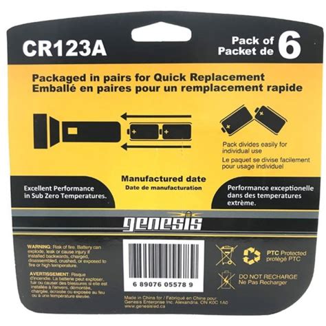 CR123 batteries, CR123 Rechargeable Battery - Genesisled.ca