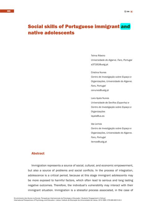 Pdf Social Skills Of Portuguese Immigrant And Native Adolescents