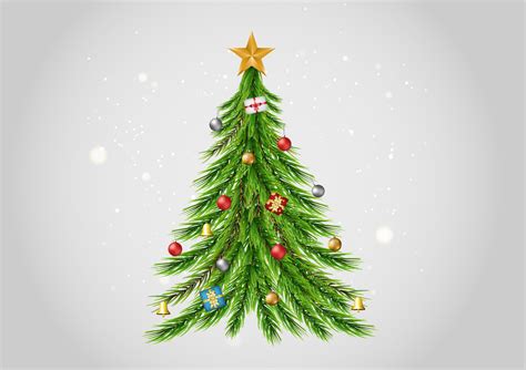 Green Christmas Tree Decorated With Balls And T Boxes Vector