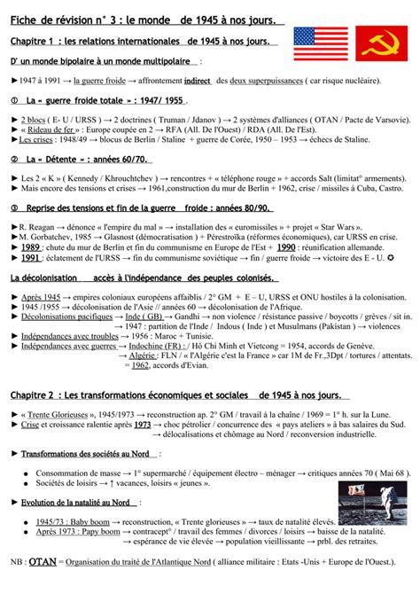 Fiche de révision n 3 le monde de 1945 à nos jours