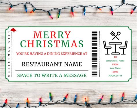 Christmas Restaurant Gift Ticket Christmas Date Night Gift Voucher Card ...