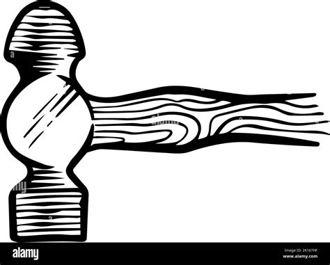 Rounded Head Hammer Icon Woodworking Tool Hand Drawn Vector