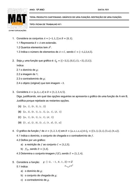 2 Produto Cartesiano Gráfico Função Ano 10º Ano Data Fev Tema